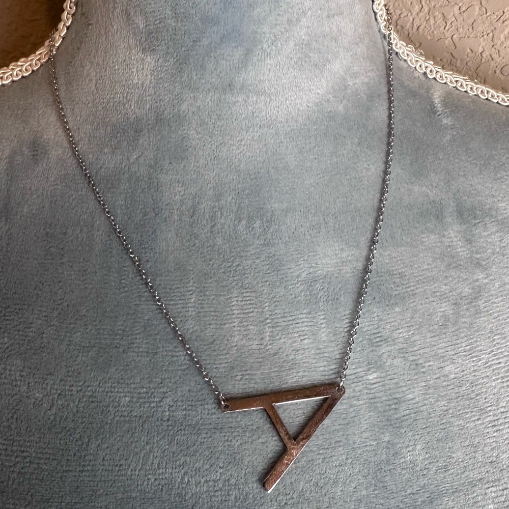 Silver Toned Sideways "A" Necklace